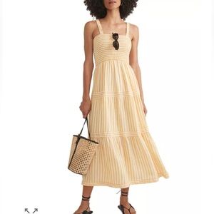 Marine Layer Selene Maxi Dress Yellow White Stripe Tiered Midi XS